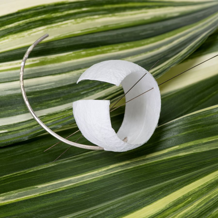 Green, Leaf, Grass, Plant, Grass family, Close-up, Circle, Metal, Fashion accessory, Flower, 
