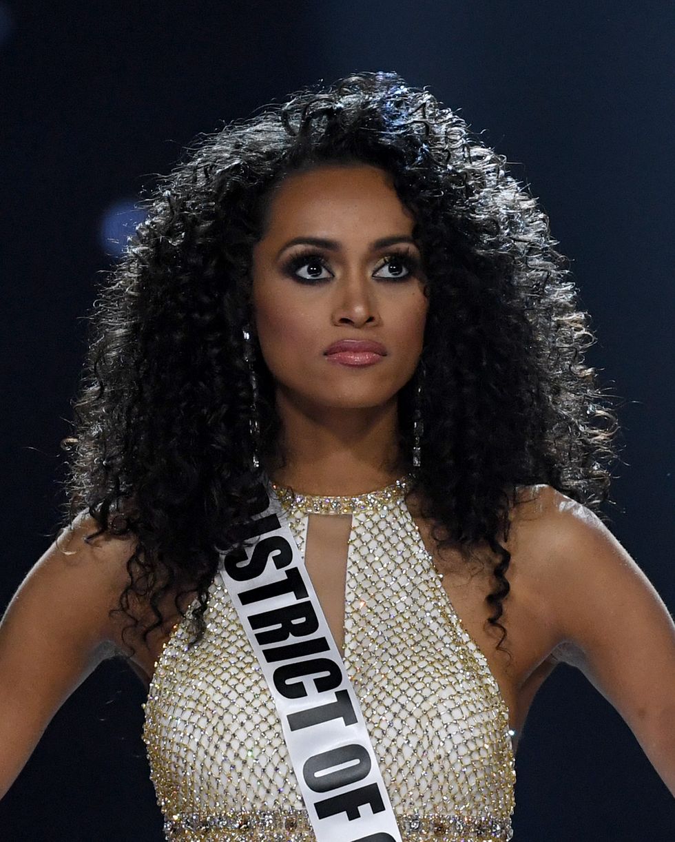 LAS VEGAS, NV - MAY 14:  Miss District of Columbia USA 2017 Kara McCullough reacts as she is named one of the top three finalists during the 2017 Miss USA pageant at the Mandalay Bay Events Center on May 14, 2017 in Las Vegas, Nevada. She went on to be named the new Miss USA.  (Photo by Ethan Miller/Getty Images)