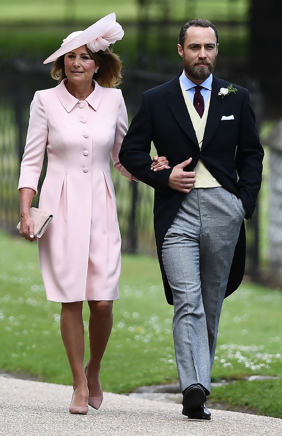 ENGLEFIELD GREEN, ENGLAND - MAY 20:  Carole Middleton, Pippa's mother and James Middleton, Pippa's brother attend the wedding of Pippa Middleton and James Matthews at St Mark's Church on May 20, 2017 in Englefield Green, England.  (Photo by Justin Tallis - WPA Pool/Getty Images)