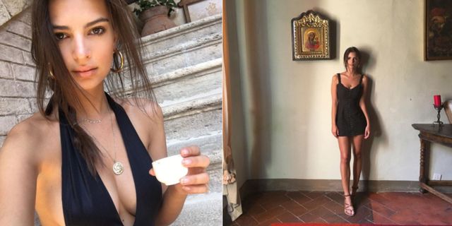 Emily Ratajkowski in due selfie in Italia