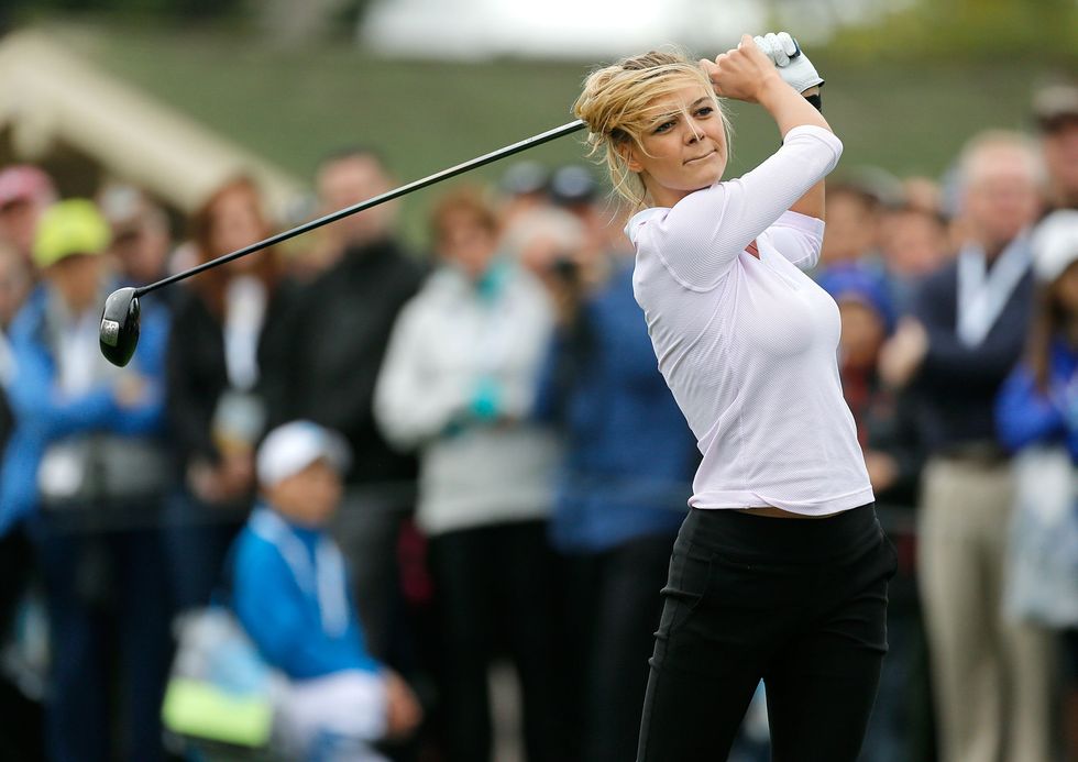 PEBBLE BEACH, CA - FEBRUARY 08:  Model Kelly Rohrbach plays in the 3M Celebrity Challenge during a practice round for the AT&amp;T Pebble Beach Pro-Am at Pebble Beach Golf Links on February 8, 2017 in Pebble Beach, California.  (Photo by Jonathan Ferrey/Getty Images)
