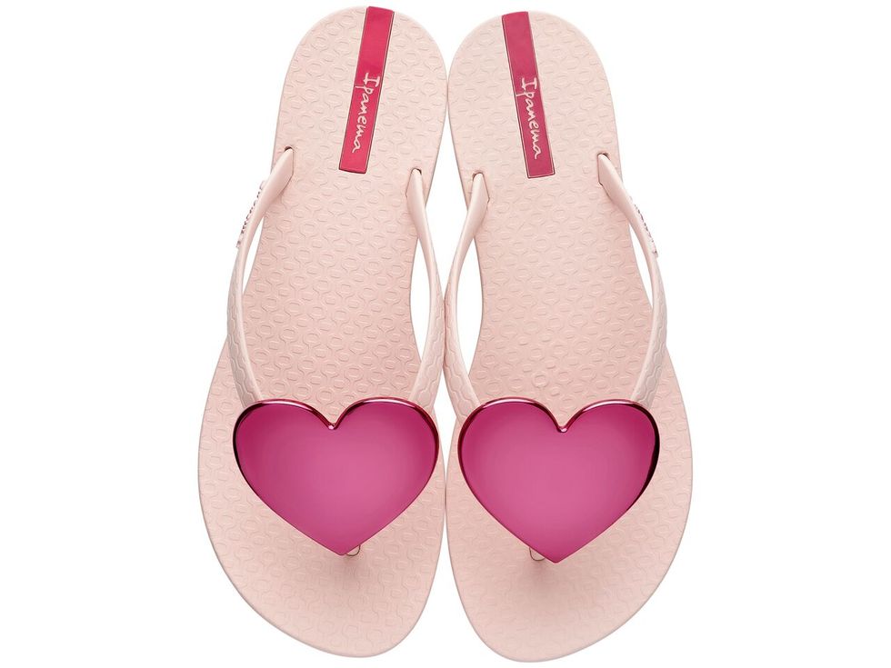 Footwear, Pink, Shoe, Slipper, Leg, Heart, Slingback, Magenta, Foot, Flip-flops, 