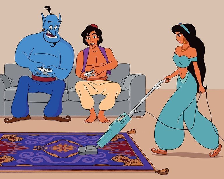 <p>O meglio, Aladdin e il Genio della lampada alle prese con la Playstation.</p>