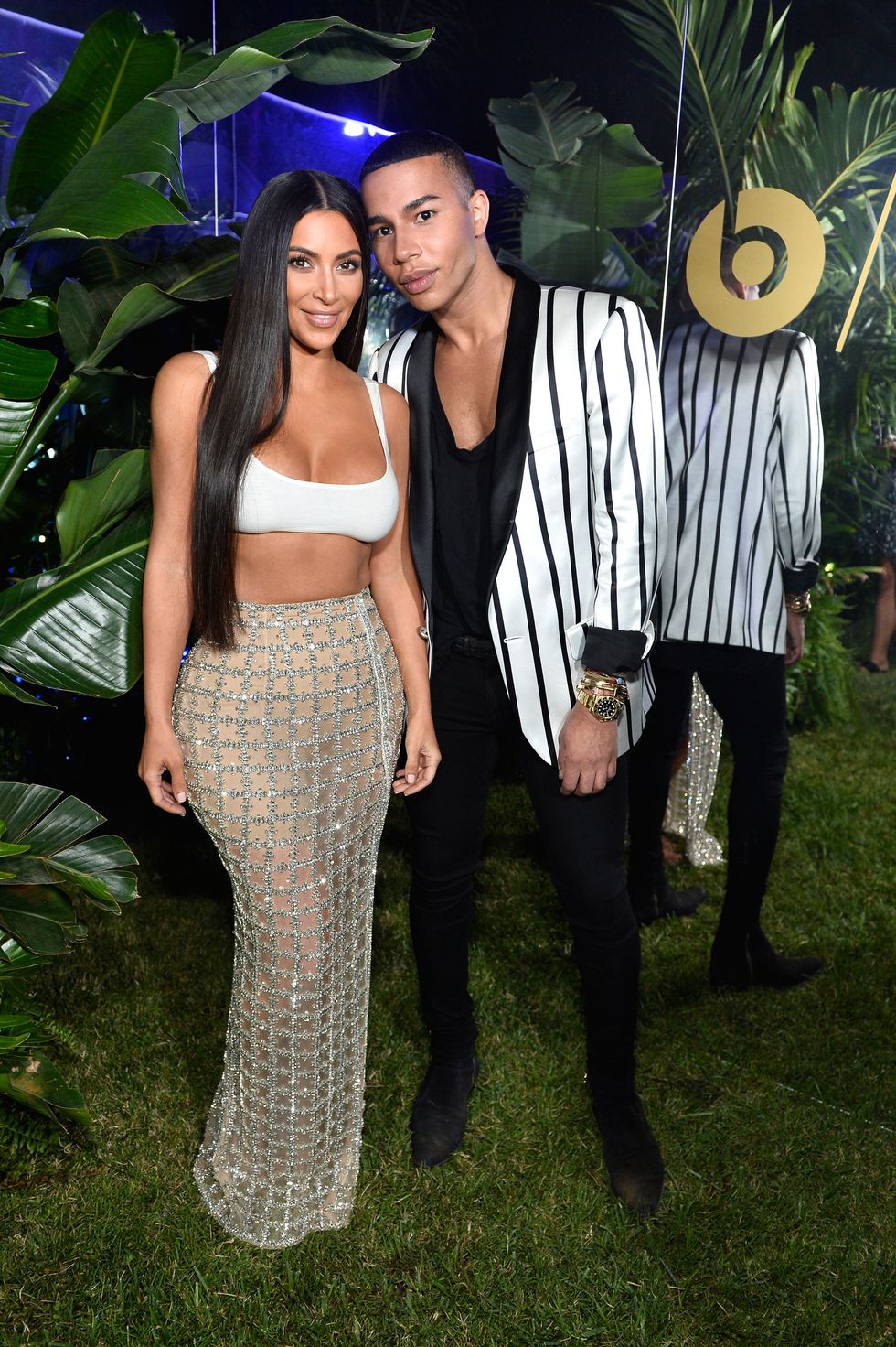 BEVERLY HILLS, CA - JULY 20:  Kim Kardashian (L) and designer Olivier Rousteing at BALMAIN celebrates first Los Angeles boutique opening and Beats by Dre collaboration on July 20, 2017 in Beverly Hills, California.  (Photo by Stefanie Keenan/Getty Images for BALMAIN)