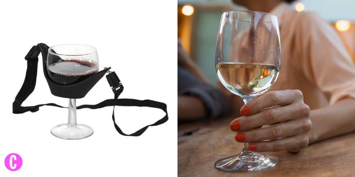 WineHolder – Porta bicchiere di vino per il collo porta bicchiere concordoncino per il collo Lanyard argento 