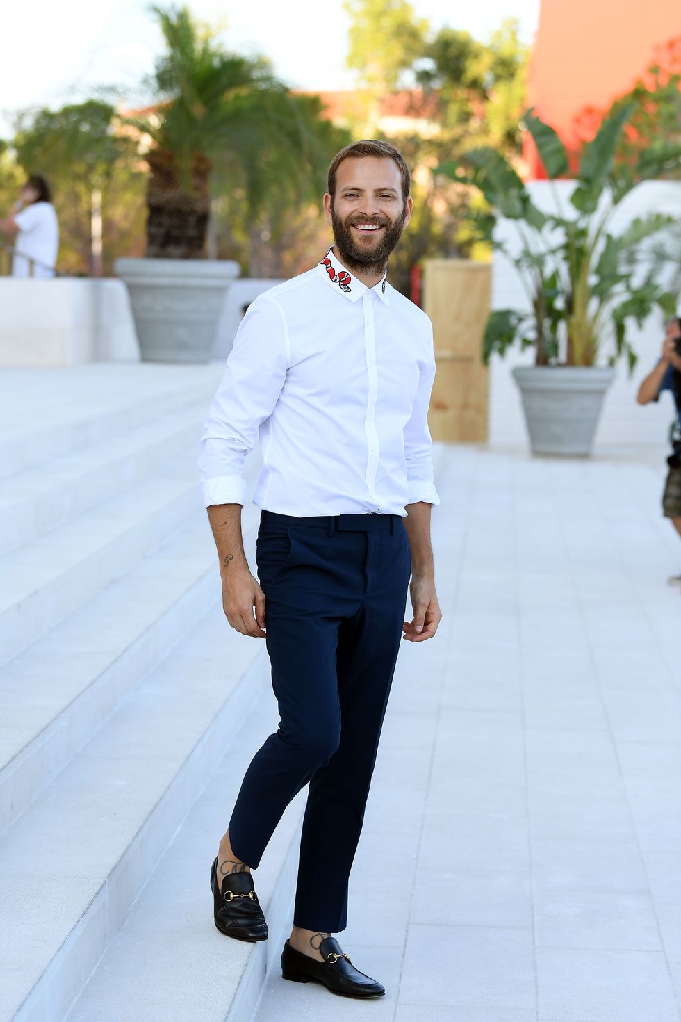 VENICE, ITALY - AUGUST 29:  Festival host Alessandro Borghi poses in front of the Palazzo Del Casino during the 74th Venice Film Festival at  on August 29, 2017 in Venice, Italy.  (Photo by Venturelli/WireImage)