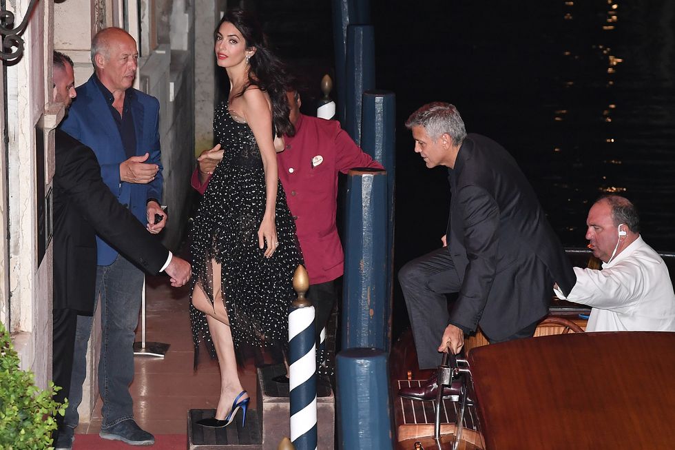VENICE, ITALY - AUGUST 31:  George Clooney and Amal Clooney are seen during the 74th Venice Film Festival on August 31, 2017 in Venice, Italy.  (Photo by Photopix/GC Images)