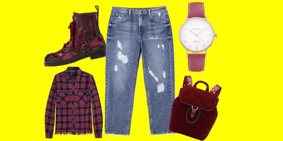 Jeans, Denim, Clothing, Plaid, Tartan, Yellow, Textile, Pattern, Fashion, Footwear, 