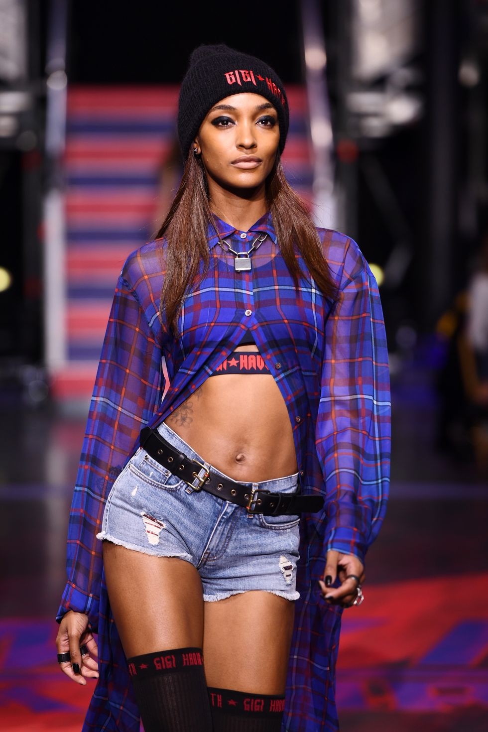 LONDON, ENGLAND - SEPTEMBER 19: Jourdan Dunn walks the runway at the Tommy Hilfiger TOMMYNOW Fall 2017 Show during London Fashion Week September 2017 at the Roundhouse on September 19, 2017 in London, England.  (Photo by Ian Gavan/Getty Images for Tommy Hilfiger)