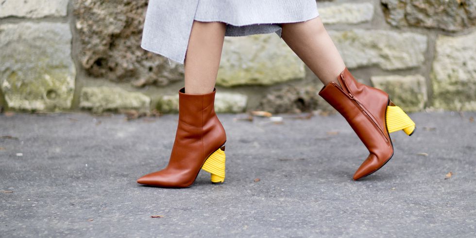 Footwear, White, Human leg, Orange, Street fashion, Boot, Brown, Leg, Shoe, Yellow, 