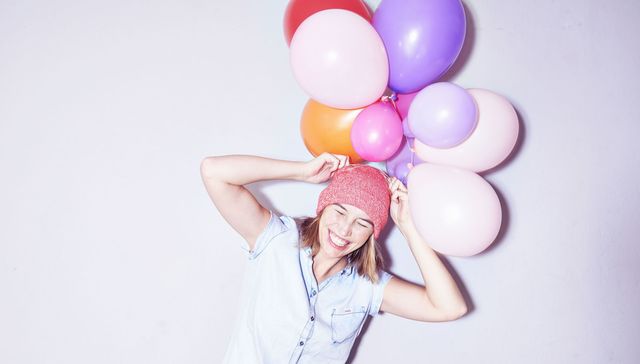 Balloon, White, Pink, Party supply, Beauty, Skin, Purple, Smile, Fun, Happy, 