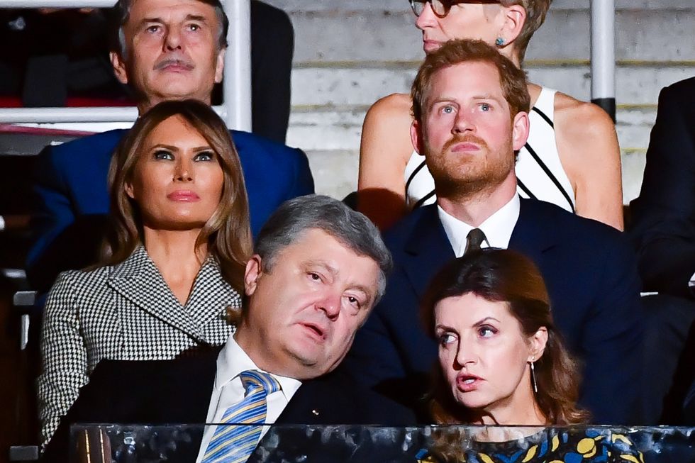 TORONTO, ON - SEPTEMBER 23:  First lady of the United States Melania Trump and Prince Harry attend the opening ceremony of the 2017 Invictus Games at Air Canada Centre on September 23, 2017 in Toronto, Canada.The Invictus Games is the only international sporting event for wounded, injured and sick servicemen and Women (WIS). This year's games will bring together 550 competitors from 17 nations.  (Photo by George Pimentel/WireImage)