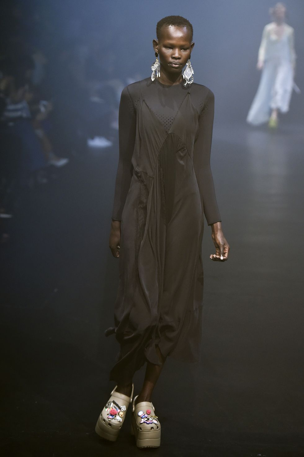 PARIS, FRANCE - OCTOBER 01:  A model walks the runway at the Balenciaga Spring Summer 2018 fashion show during Paris Fashion Week on October 1, 2017 in Paris, France.  (Photo by Catwalking/Getty Images)