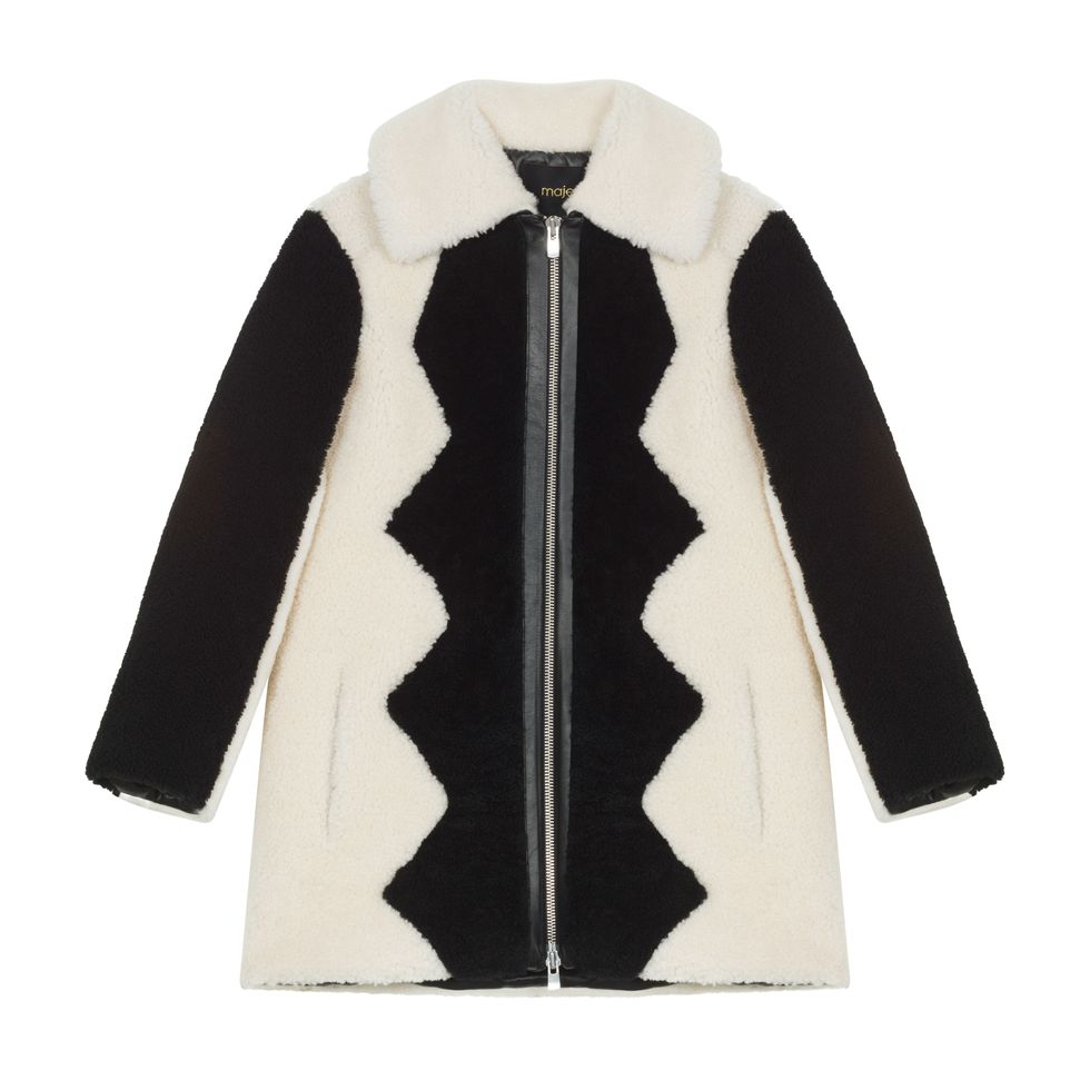 Clothing, Outerwear, White, Black, Sleeve, Coat, Beige, Jacket, Overcoat, Fur, 