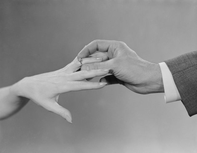 engagement rings on the ring finger of the left hand