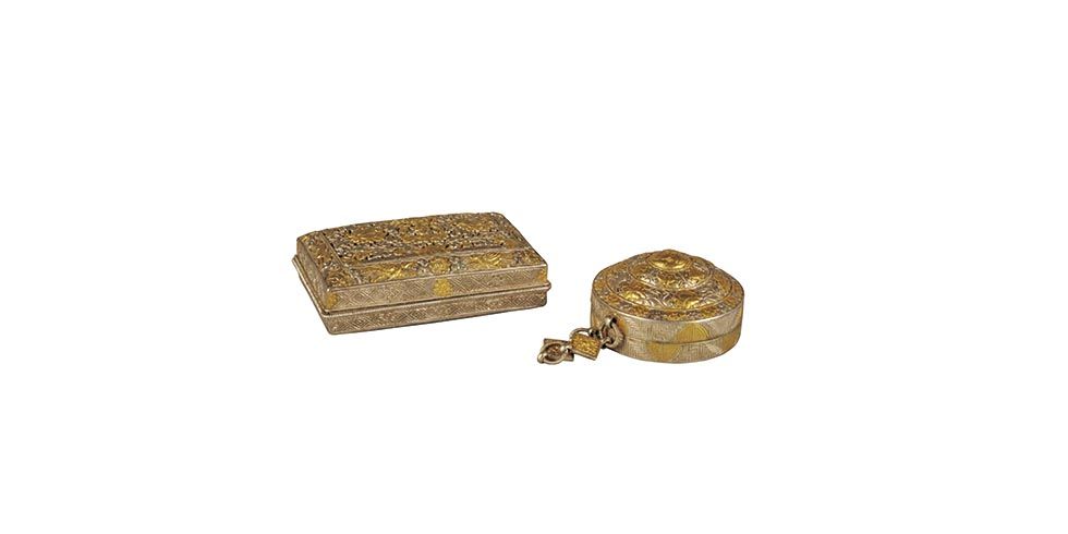 キンマ容器（ティミィ、チャカー）20世紀 銀に鍍金 所蔵:ブータン王国国立博物館