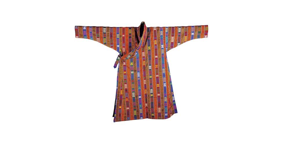 男性用衣装（ゴ）20世紀後期 絹 所蔵:ブータン王立織物博物館