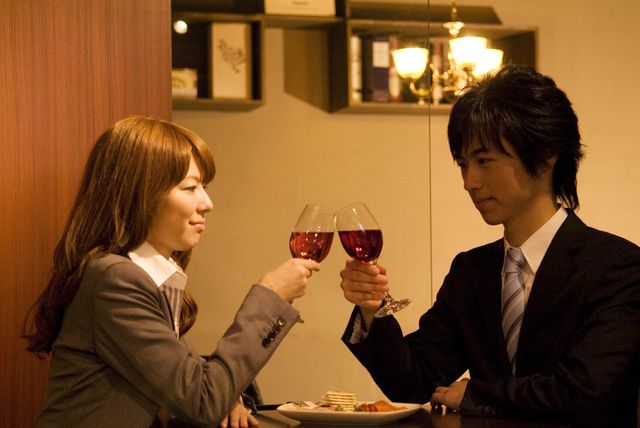 drink a toast couple having a dinner  date  in restaurant