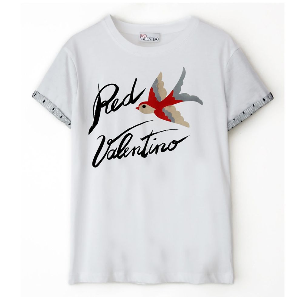 Product, Sleeve, White, T-shirt, Font, Logo, Carmine, Wing, Active shirt, Bird, 