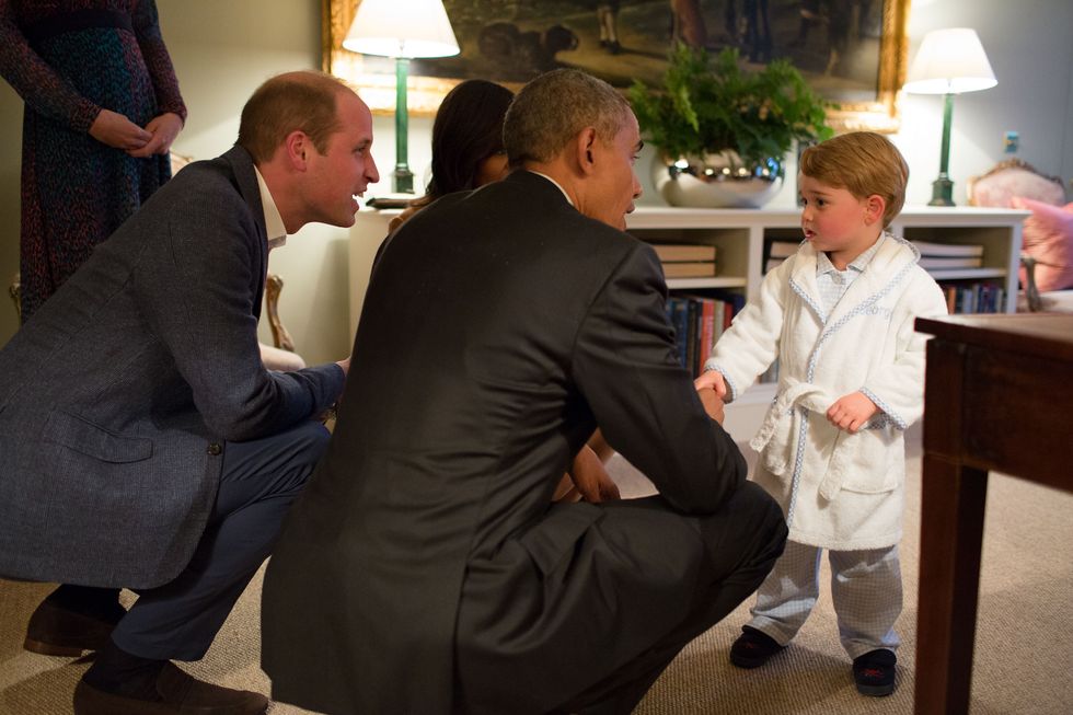 Prince William U.S. President Barack Obama talking to Prince George