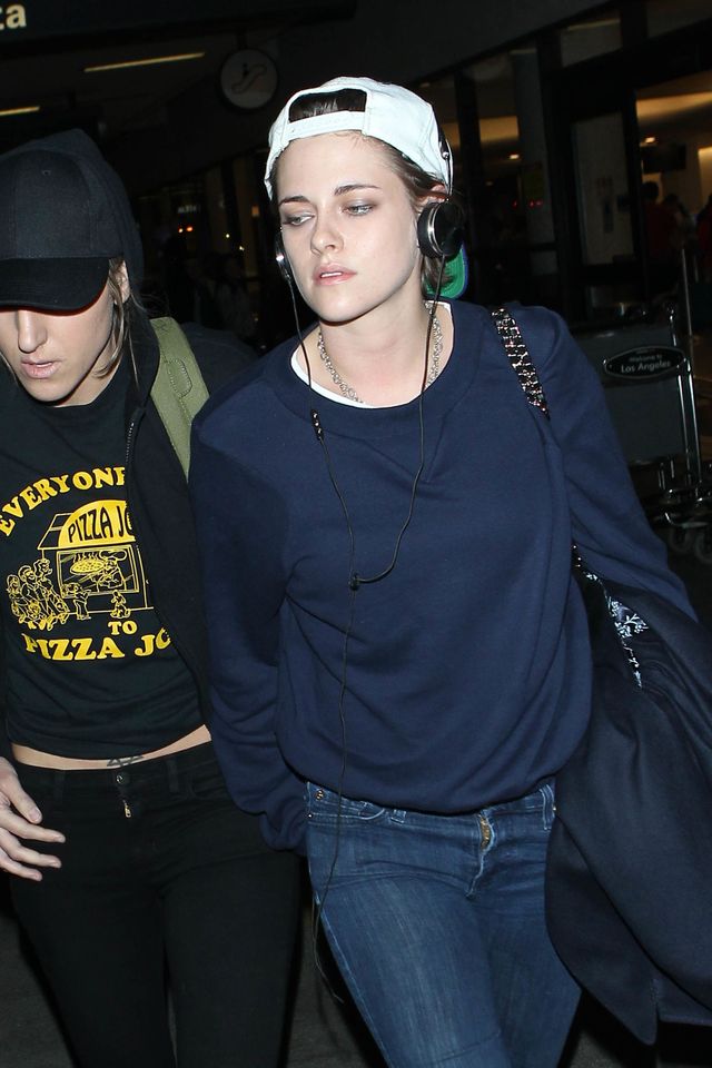 Kristen Stewart wearing headphone