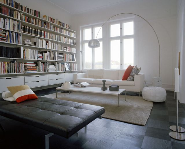 Room, Floor, Interior design, Flooring, Living room, Wall, Furniture, Shelf, Couch, Home, 