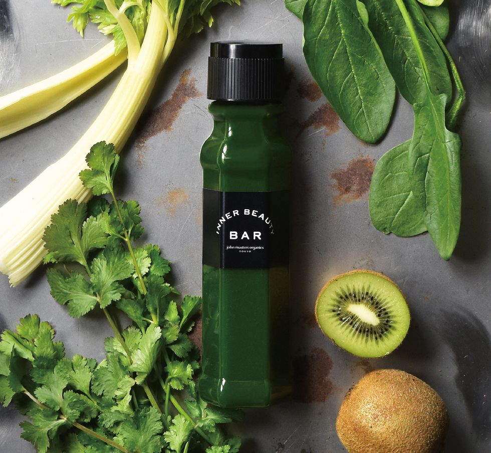Green, Liquid, Bottle, Leaf, Ingredient, Fluid, Glass bottle, Produce, Leaf vegetable, Bottle cap, 