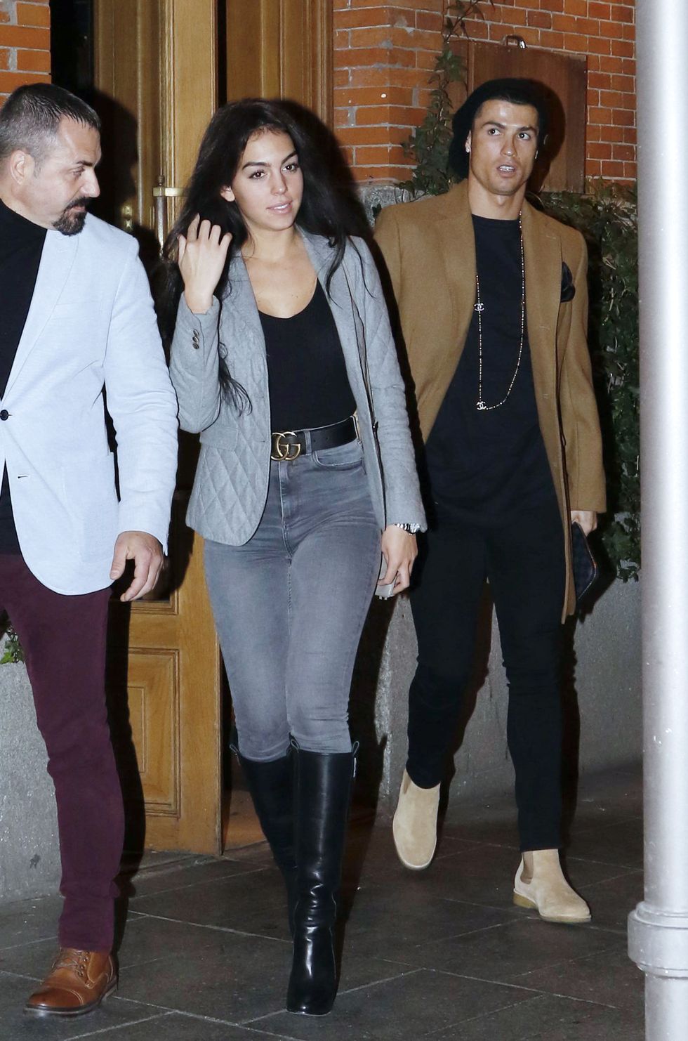 Real Madrid football player Cristiano Ronaldo and his girlfriend Georgina Rodriguez are seen leaving a restaurant on January 30, 2017 in Madrid, Spain.