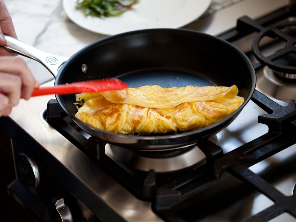 Dish, Cuisine, Food, Pan frying, Frying pan, Breakfast, Ingredient, Meal, Frying, Omelette, 