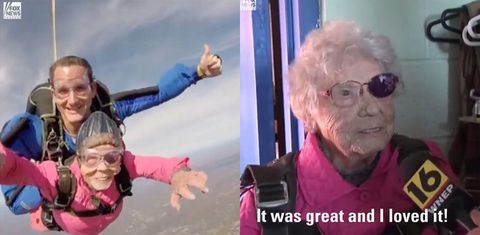 94歳のおばあちゃん 誕生日に初のスカイダイビング