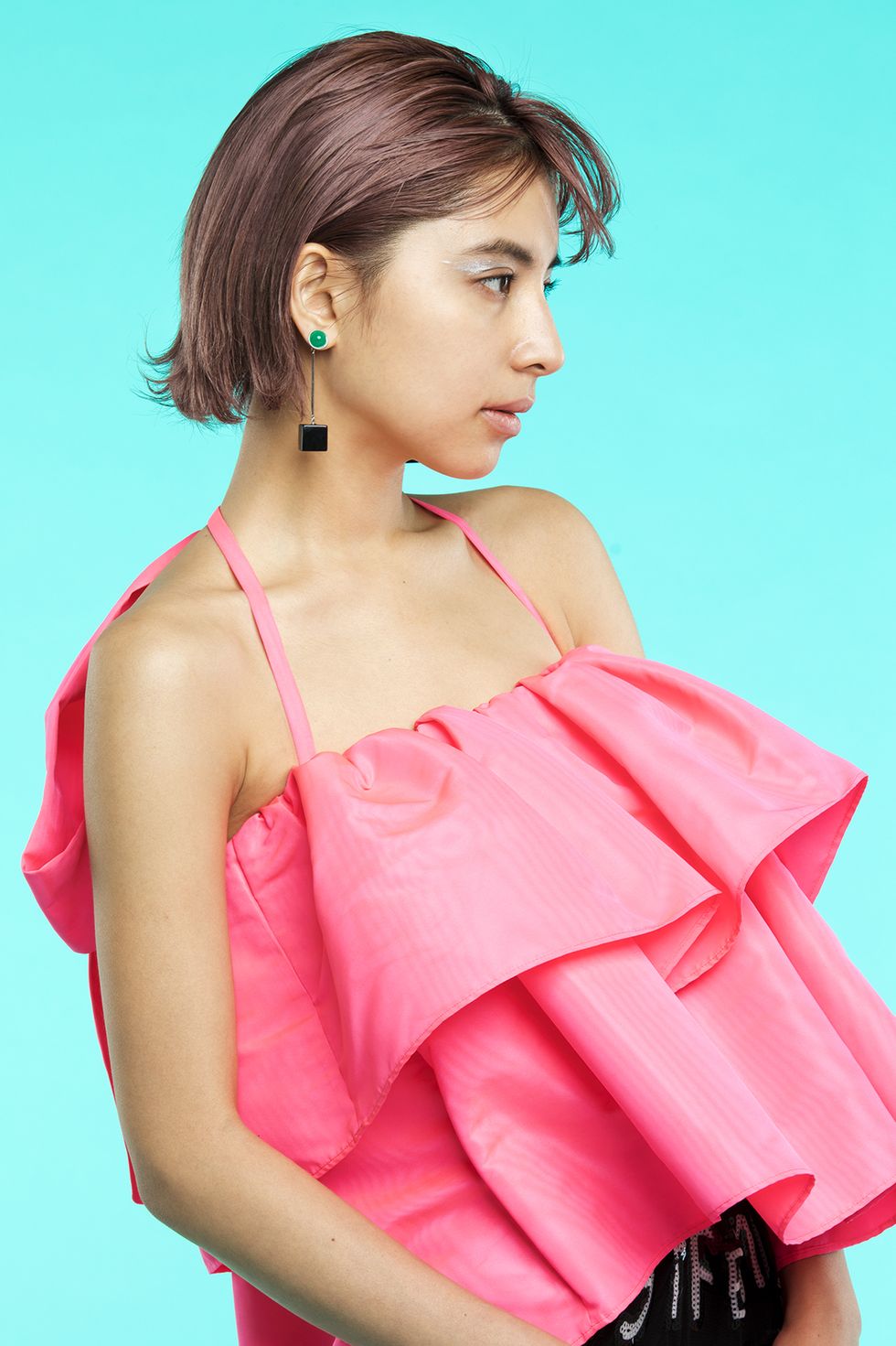 Hair, Clothing, Shoulder, Pink, Beauty, Skin, Hairstyle, Fashion model, Model, Joint, 