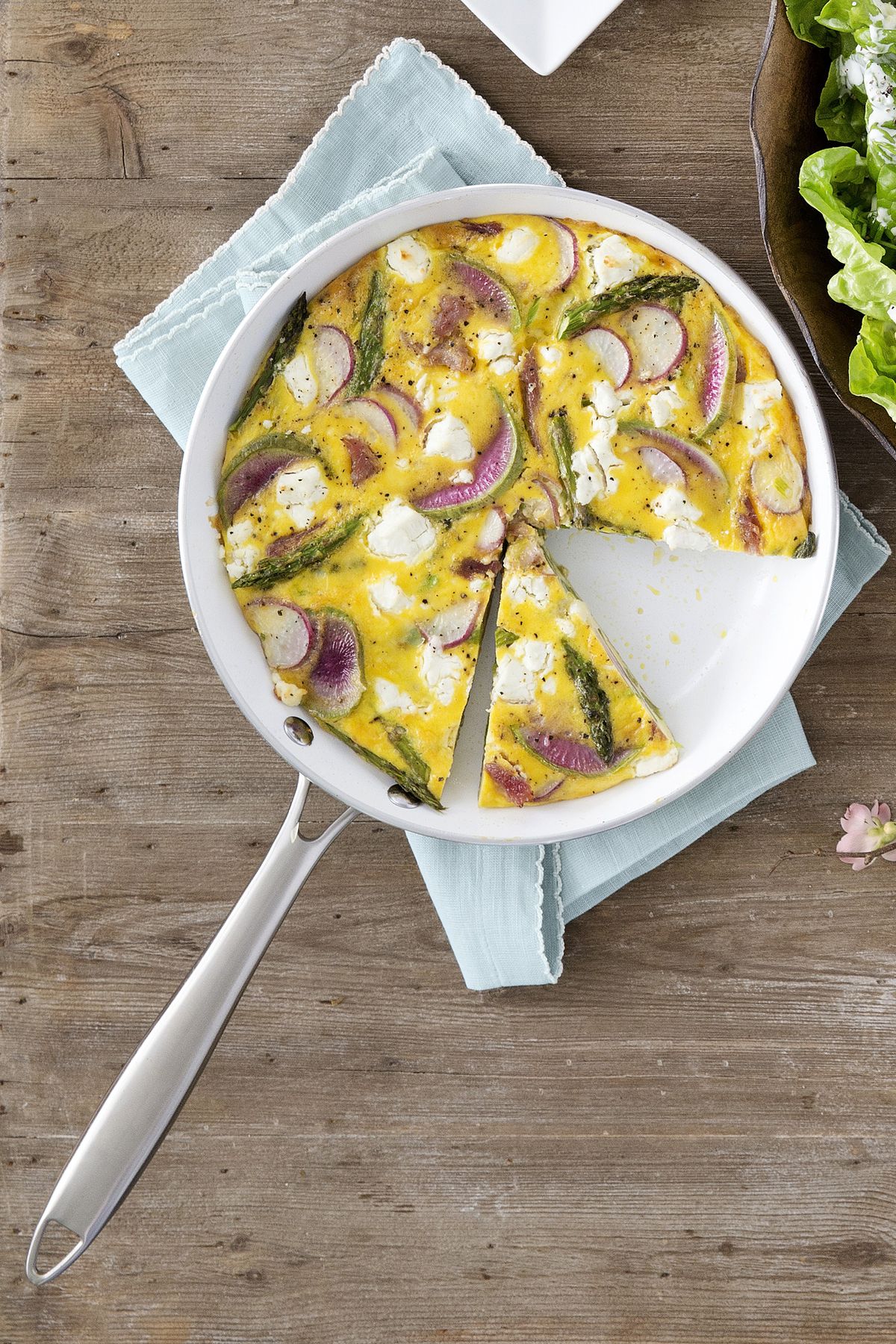 spring vegetable, ham and goat cheese frittata