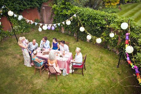 Furniture, Chair, Petal, Garden, Sharing, Backyard, Outdoor furniture, Outdoor table, Ceremony, Peach, 