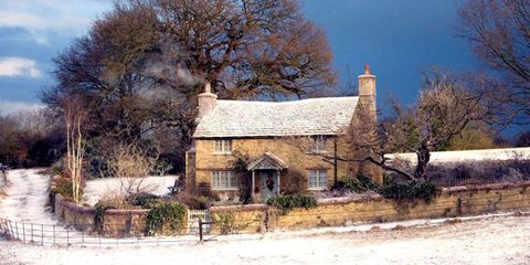 Branch, House, Rural area, Roof, Home, Village, Cottage, Paint, Farmhouse, Snow, 