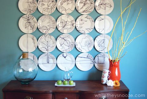 Inspired by a pricey display at Anthropologie, this clever crafter took some artistic license with a bunch of plain white plates — and the result is striking.

<a target="_blank" href="http://whiletheysnooze.blogspot.com/2013/04/anthropologie-plate-art-knockoff.html"><em>Get the tutorial at While They Snooze »</em></a>