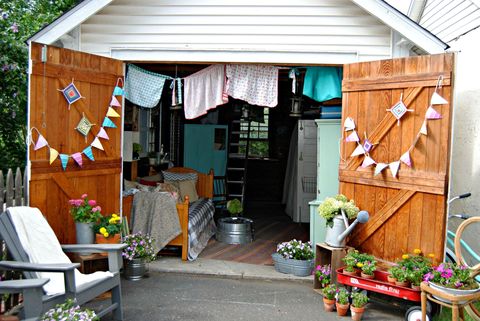 the painted home she shed - how to decorate your garage