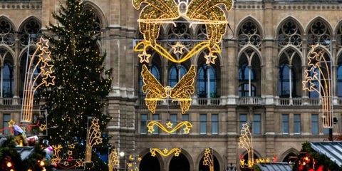 Facade, Christmas decoration, Holiday, Christmas tree, Interior design, Ornament, Arch, Tradition, Christmas, Symmetry, 