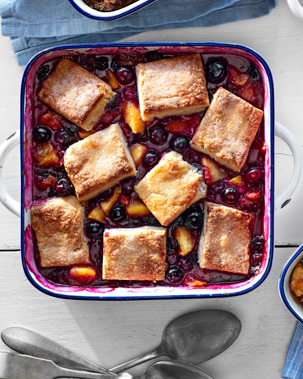 almond, peach and blueberry cobbler