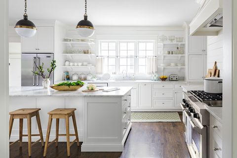 all white farmhouse style kitchen