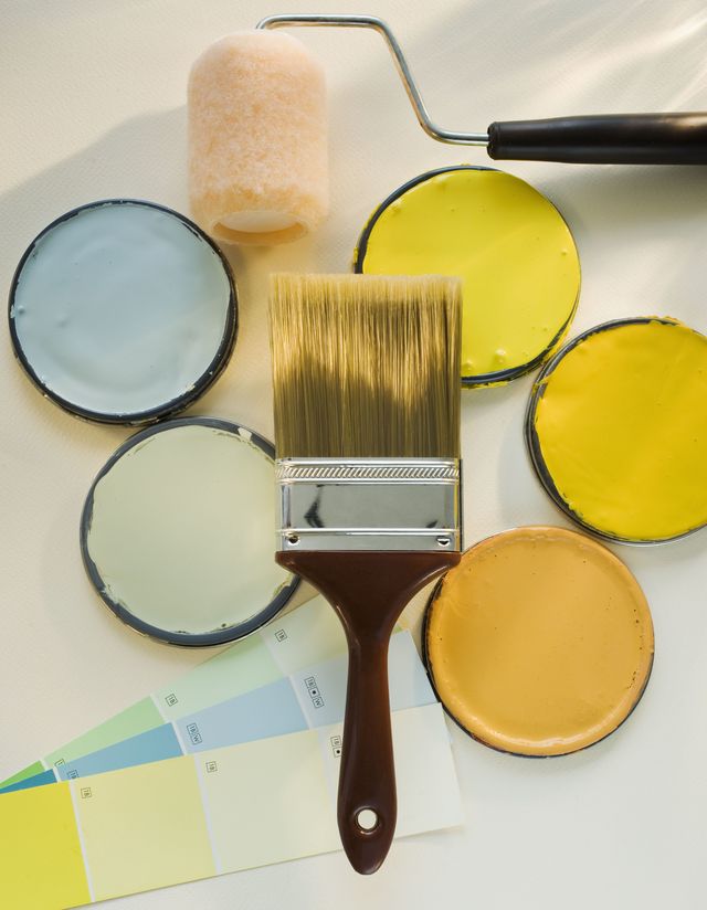 Brown, Yellow, Dishware, Cosmetics, Paint, Kitchen utensil, Tan, Still life photography, Metal, Circle, 