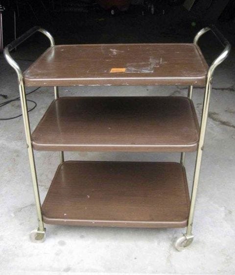 Shelf, Furniture, Shelving, Table, Metal, Cart, Kitchen cart, Vehicle, 