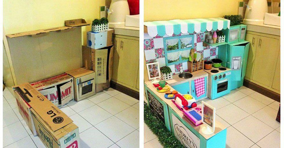 This Crafty Mom Transformed Ugly Cardboard Boxes Into Every Kid S This Crafty Mom Transformed Ugly Cardboard Boxes Into Every Kid S Dream Play Kitchen