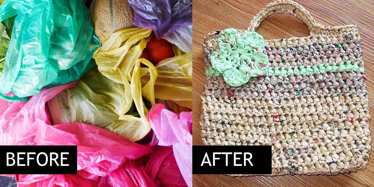 Pink, Magenta, Bag, Crochet, Craft, Needlework, Woven fabric, Vegan nutrition, Home accessories, Plastic bag, 