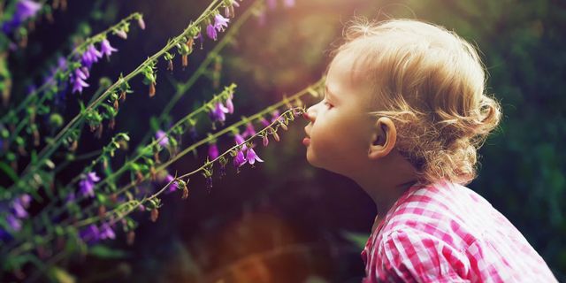 Very cute toddler 2 years old girl in flower dress, blonde hair • wall  stickers funny, joy, looking