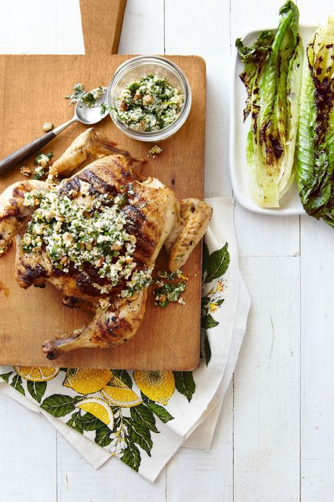 Flattened Chicken and Grilled Romaine with Parsley-Lemon Sauce