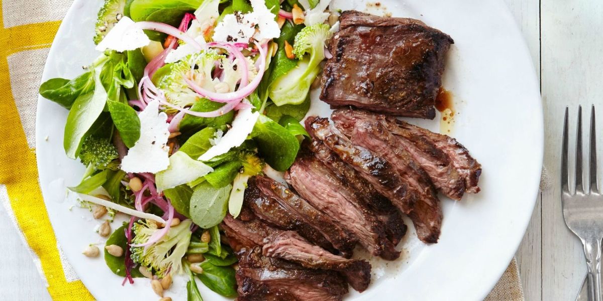 Spiced Skirt Steaks With Raw Broccoli And Mâche Salad Recipe 