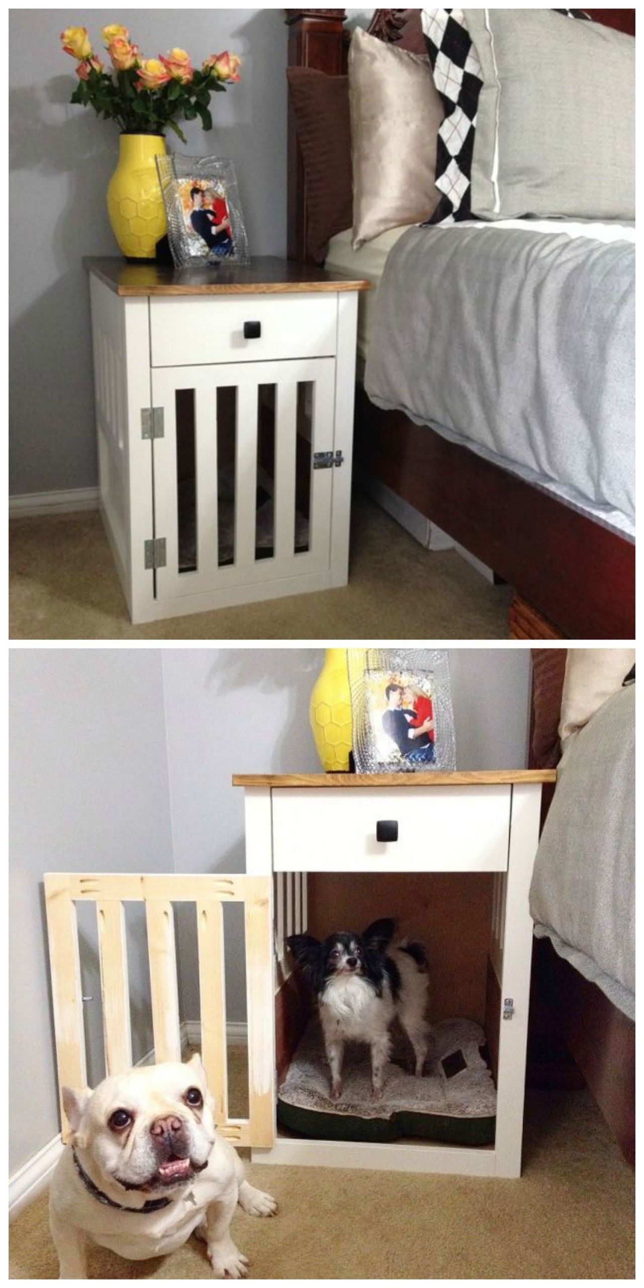 table with dog bed underneath