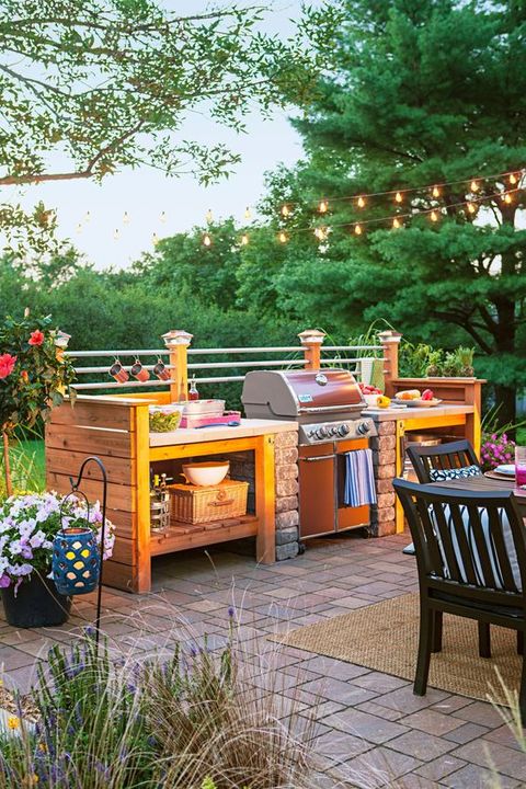 diy grill with wood and stone in outdoor kitchen ideas