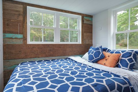 Blue, Wood, Room, Bed, Interior design, Window, Green, Property, Floor, Wall, 