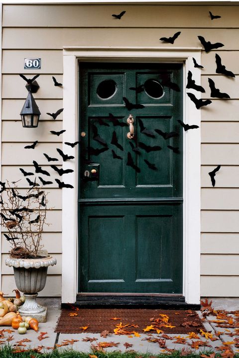 halloween craft bat-filled front door